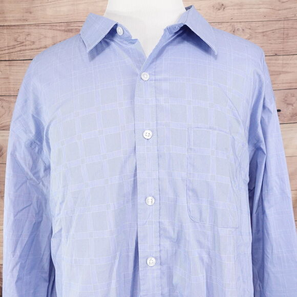VAN HEUSEN TRAVELER BLUE CHECK BUTTON DOWN SHIRT MENS SZ 4XL 21-21.5 - Picture 1 of 7
